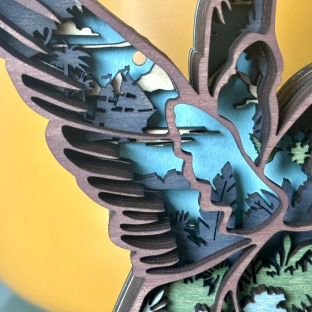 Tropical Hummingbird Bird Wood Wooden 3D Diorama Sculpture Figure Wall Decor New - Picture 4 of 6